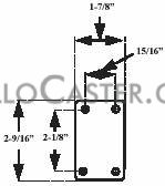 (image for) Caster; Swivel; 2" x 15/16"; Rubber; Soft; Top Plate; 1-7/8"x2-9/16"; holes 15/16"x2-1/8"; 1/4" bolt; Zinc; Plain bore Brng; 90# (Item #69648)