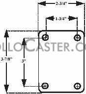 (image for) Caster; Swivel; 2-1/2" x 1-1/8"; Cast Iron; Plate (2-3/4"x3-7/8"; holes: 1-3/4"x3"; 5/16" bolt); Zinc; Plain bore; 200#; Tread brake (Item #64089)