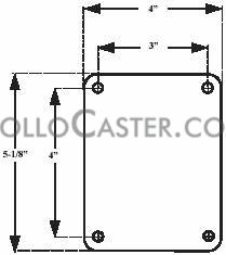 (image for) Caster; Swivel; 4" x 1-1/2"; Rubber (Hard); Top Plate (4"x5-1/8"; holes: 3"x4"; 3/16" bolt); Zinc; Nylon Bushing; 300# (Item #64764)