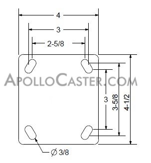Caster; Swivel; 6\" x 2\"; PolyU (Donut) on Alum; Plate (4\"x4-1/2\"; holes: 2-5/8\"x3-5/8\" slots to 3\"x3\"; 3/8\" bolt); Zinc; Precision Ball Brng; 1000#; Brake (Item #64330)