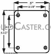 (image for) Caster; Swivel; 6" x 2"; PolyU on Cast; Plate (5"x5-1/2"; holes: 4-1/8"x4-1/2"; 3/8" bolt); Zinc; Roller Brng; 1250# (Item #65456)