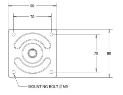 (image for) Caster; Swivel; 75mm x 35mm; HD Nylon Wheel; Plate (90mm x 90mm; holes 70mm x 70mm); 1760#; 5/8"-11 Thread leveling foot (Hand or wrench); (Item #62712)