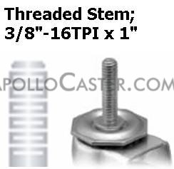 (image for) Caster; Swivel; 3" x 1"; Rubber (Soft; non-marking); Threaded Stem (3/8"-16TPI x 1"); Chrome; Precision Ball Brng; 175#; Thread guards; Dust Shield (Item #66144)
