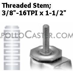 (image for) Caster; Swivel; 3" x 1-1/4"; PolyU on PolyO (Gray); Threaded Stem (3/8"-16TPI x 1-1/2"); Zinc; Precision Ball Brng; 300#; Dust Cover (Mtl); Thread guards (Item #67094)
