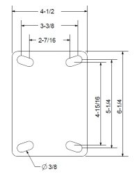 (image for) Caster; Rigid; 6"x2"; Crowned 85A PolyU on Cast; Plate (4-1/2"x6-1/4"; holes:2-7/16"x4-15/16" to 3-3/8x5-1/4; 3/8 bolt); Prec BB; 800#; Spring Loaded (600/675) (Item #66664)