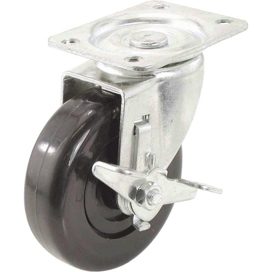 (image for) Caster; Swivel; 4\" x 1-1/4\"; Glass/ Nylon Hi-Temp (Bk); Plate (2-1/2\"x3-5/8\"; holes: 1-3/4\"x2-7/8\" slotted to 3\"; 5/16\" bolt); Zinc; Steel Spanner; 350#; Brake (Item #63419)