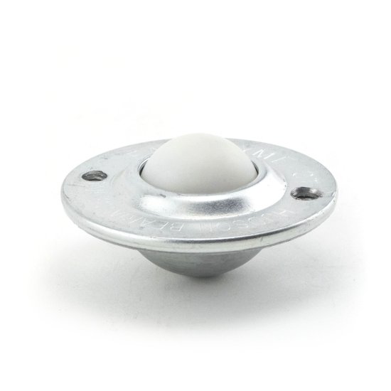 (image for) Ball Transfer; 1\"; Nylon Ball; Flange; Round (2-1/4\" diameter: two holes: 1-3/4\" apart); Carbon Steel housing; 75#; Load height: 5/8\"; Recessed depth 5/8\" (Item #88854)