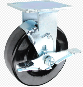 (image for) Caster; Rigid; 8" x 2"; Phenolic; Plate (4-1/2"x6-1/4"; holes: 2-7/16"x4-15/16" slots to 3-3/8"x5-1/4"; 1/2" bolt); Zinc; Roller Brng; 1400#; Brake (Item #62883)