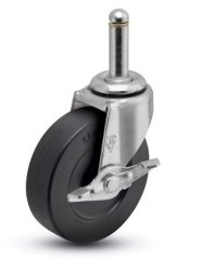 Caster; Swivel; 2-1/2" x 13/16"; Rubber (Soft; non-marking); Grip Ring (7/16" x 1-7/16"); Zinc; Plain bore; 80#; Side friction brake (Item #66216)