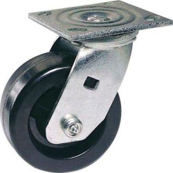 Caster; Swivel; 5" x 2"; Polyolefin; Plate; 4"x4-1/2"; holes: 2-5/8"x3-5/8" (slotted to 3"x3"); 3/8" bolt; Zinc; Roller Brng; 650# (Item #63653)