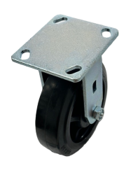Caster; Rigid; 5" x 2"; Rubber on Nylon; Plate (4"x4-1/2"; holes: 2-5/8"x3-5/8" slotted to 3"x3"; 3/8" bolt); Zinc; Roller Brng; 450# (Item #64607)