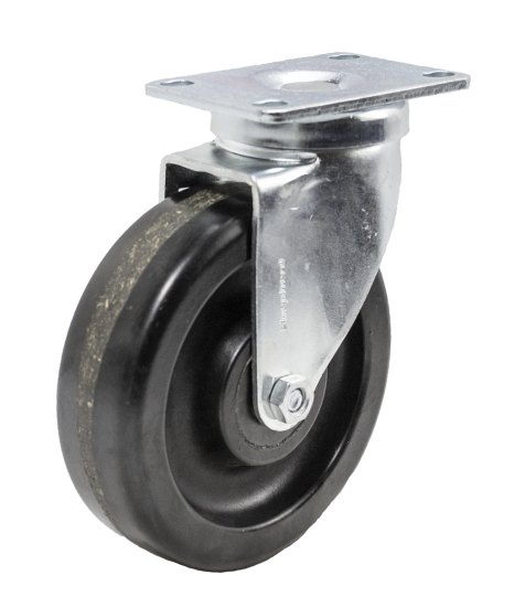 (image for) Caster; Swivel; 4\" x 1-1/4\"; Phenolic; Plate (2-1/2\"x3-3/4\"; holes: 1-3/4\"x2-7/8\" slots to 3\"; 5/16\" bolt); Stainless; Plain bore; 350#; Dust Cover (Mtl) (Item #63885)