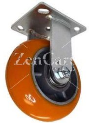 (image for) Caster; Rigid; 6" x 2"; Ergonomic PolyU on Alum; Plate (4"x4-1/2"; holes: 2-5/8"x3-5/8" slotted to 3"x3"; 3/8" bolt); Stainless Yoke; Prec Ball Brng; 1250# (Item #63821)