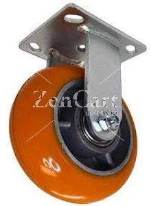 (image for) Caster; Rigid; 6" x 2"; Ergonomic PolyU on Alum; Plate (4"x4-1/2"; holes: 2-5/8"x3-5/8" slotted to 3"x3"; 3/8" bolt); Stainless Yoke; Prec Ball Brng; 1250# (Item #63821)