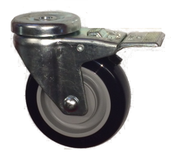 Caster; Swivel; 4" x 1-1/4"; PolyU on PolyO (Blue); Hollow Kingpin; 1/2" bolt; Zinc; Precision Ball Brng; 300#; Thread Guards; Pedal Total Lock (Item #68285)