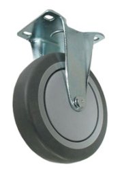 Caster; Rigid; 6" x 1-1/4"; TPRRubber (Gray); Plate (2-5/8"x3-3/4"; holes: 1-3/4"x2-3/4" slotted to 3"; 5/16" bolt); Zinc; Prec Ball Brng; 300#; Thrd Grds (Item #66317)