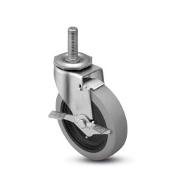 Caster; Swivel; 2"x13/16"; Thermoplastized Rubber (Gray); Threaded Stem (5/16"-18TPI x 3/4"); Zinc; Plain bore; 80#; Side friction brake (Item #67310)