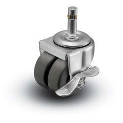 Caster; Dual; Swivel; 2 x 7/8"; (x2) Thermoplastized Rubber (Gray); Grip Ring; 7/16x1-7/16; Zinc; Plain bore; 180#; Side friction brake (Item #67585)