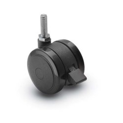 Caster; Twin; Swivel; 2" (50mm); Nylon; Threaded Stem; 5/16"-18TPI x 3/4"; Black; Rivet; 75#; Wheel Brake (Item #63071)