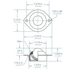 (image for) Ball Transfer; Low Profile; 1" Stainless Steel ball; Flange (2-1/8"x2-3/4": two holes: 2-3/16" apart); Carbon Steel housing; 75#; Low 3/4" inch profile (Item #88805)