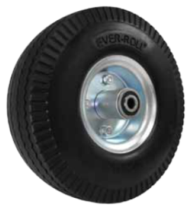 (image for) Wheel; 10" x 3" (4.10/3.50-4); Flat Free (Black); Prec Ball Bearing; 5/8" Bore; 4" Hub Length; 280#; Sawtooth Tread; Centered Bolted Hub (Item #88980)