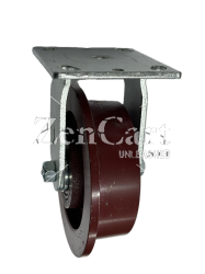 (image for) Caster; Rigid; 5" x 1-7/16" (6"x1-13/16"); Single Flange Cast Iron; Plate (4"x4-1/2"; holes: 2-5/8"x3-5/8"); Zinc; Twin 6205 Bearings; 1250#; 600° F (Item #63150)