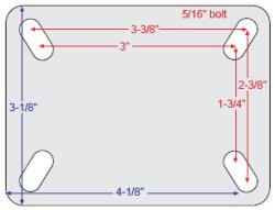 (image for) Caster; Swivel; 3" x 1-1/4"; PolyU on PolyO (Gray); Plate (3-1/8"x4-1/8": holes: 1-3/4"x3" slotted to 2-3/8"x3-3/8"; 5/16" bolt); Prec Ball Brng; Dustcap; 250# (Item #65107)