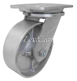 (image for) Caster; Swivel; 3-1/2" x 1-1/4"; Cast Iron; Plate (4"x4-1/2"; holes: 2-5/8"x3-5/8" slots to 3"x3"; 3/8" bolt); Zinc; Plain bore; 350# (Item #63319)