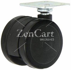(image for) Caster; Twin; Swivel; 2-3/8 (60mm); Polyurethane; Top Plate; 1-1/2x1-1/2; hole spacing: 1x1; 3/16 bolt; Black; Rivet; 100# (Item #68720)