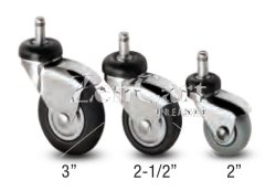 (image for) Caster; Swivel; 3" x 1"; Rubber (Soft; non-marking); Grip Ring (7/16" x 7/8"); Chrome; Prec Ball Brng; 175#; Dust Shield; Thread guards (Item #63723)
