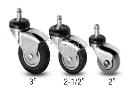 (image for) Caster; Swivel; 3" x 1"; Rubber (Soft; non-marking); Grip Ring (7/16" x 7/8"); Chrome; Prec Ball Brng; 175#; Dust Shield; Thread guards (Item #63723)
