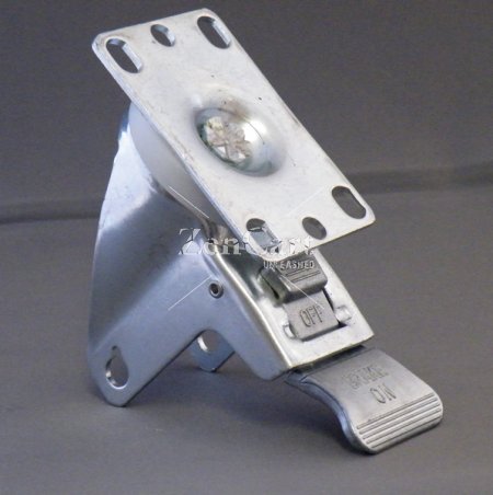 (image for) Yoke; Swivel; For 4" x 1-1/4" Wheel; Plate (2-5/8"x3-3/4"; holes: 1-3/4"x2-3/4" slotted to 3"; 5/16" bolt); Zinc; 3/8" Bore; 300#; Total Lock Brake (Item #89090)