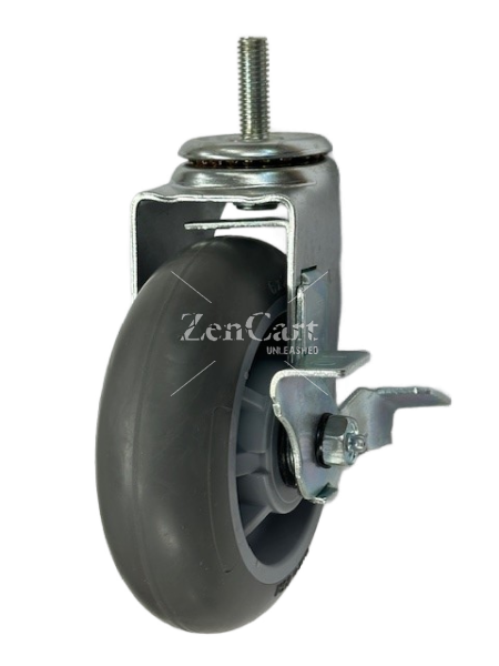 (image for) Caster; Swivel; 6" x 2"; ThermoPlastic Rubber Donut (Gray); Threaded Stem (1/2"-13TPI x 1-1/2"); Zinc; Roller Brng; 375#; Wheel Brake (Item #63512)