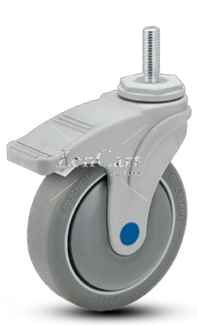 (image for) Caster; Swivel; 4 x 1-1/4; Anti-Microbial TPR (Gray); Stainless Threaded Stem (1/2-13TPI x 1-1/2); Nylon Body; Prec Ball Brng; 275#; Thread guards; Total Lock (Item #66772)