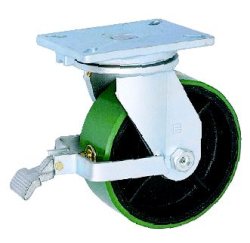 (image for) Caster; Swivel; 6" x 3"; PolyU (HD) on Cast; Plate (5-1/4"x7-1/4"; holes: 3-3/8"x5-1/4" slotted to 4-1/8"x6-1/8"; 1/2" bolt); Sealed Prec BB; 3000#; Face Brake (Item #65580)