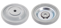 Rolling Bumper; 5" Diameter; 13/16" Height; Rubber bonded to zinc plated insert; Fits 1" caster stem (Item #87364)