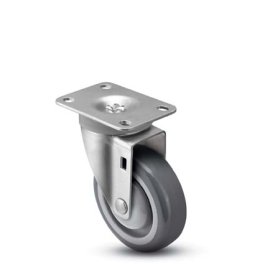 (image for) Caster; Swivel; 6" x 1-1/4"; PolyU on PolyO (Gray); Plate (3-1/8"x4-1/8": holes: 1-3/4"x2-15/16" slots to 2-3/8"x3-3/8"; 3/8" bolt); Zinc; Prec Ball Brngs; 350# (Item #63380)