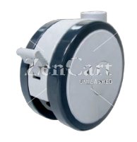 (image for) Caster; Twin Wheel; Swivel; 100mm; Polyurethane; Grip Ring (7/16" x 1-1/2"); Gray; Riveted Axle; 225#; Brake (Item #64167)