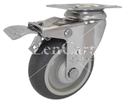 (image for) Caster; Swivel; 3" x 1-1/4"; PolyU on PolyO (Gray); Grip Ring (7/16" x 1-3/8"); Stainless; Delrin Spanner; 250#; Total Lock (Item #65531)