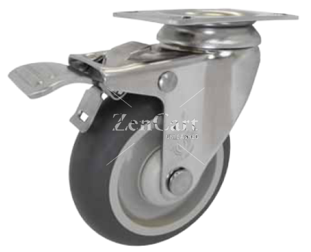 (image for) Caster; Swivel; 3" x 1-1/4"; PolyU on PolyO (Gray); Grip Ring (7/16" x 1-3/8"); Stainless; Delrin Spanner; 250#; Total Lock (Item #65531)