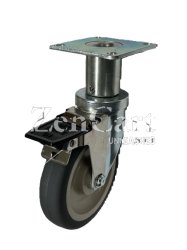 (image for) Leveling Caster; Swivel; 3"x1-1/4"; PolyU on PolyO; Plate (3-1/2"x3-1/2": holes: 2-5/8x2-5/8; 5/16 bolt); 250#; Load height: 6.06" - 6.81"; Pedal brake (Item #66954)