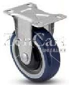 (image for) Caster; Rigid; 4"x1-1/4"; PolyU on PolyO (Blue); Top Plate (2-1/2x3-5/8; hole spacing: 1-3/4x2-7/8 slotted to 3; 5/16 bolt); Zinc; Ball Brng; 275#; Thread grds (Item #66939)