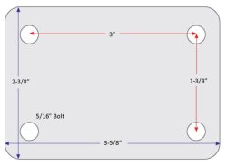 (image for) Caster; Rigid; 4" x 1"; TPR Rubber (Gray); Plate (2-3/8"x3-5/8": holes: 1-3/4"x 2 -7/8" slots to 3"; 5/16" bolt); Zinc; Plain bore; 125# (Item #63410)