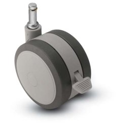Caster; Twin; Swivel; 5in (125mm; Thermoplastized Rubber (Gray); Grip Ring; 7/16x1-1/4; Black/Grey; Riveted Axle; 225#; Wheel Brake (Item #67698)