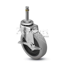 (image for) Caster; Swivel; 4 x 1-1/4; Thermoplastized Rubber (Gray); Grip Ring; 7/16x1-1/2; Zinc; Plain bore; 250#; Top lock brake (Item #68431)