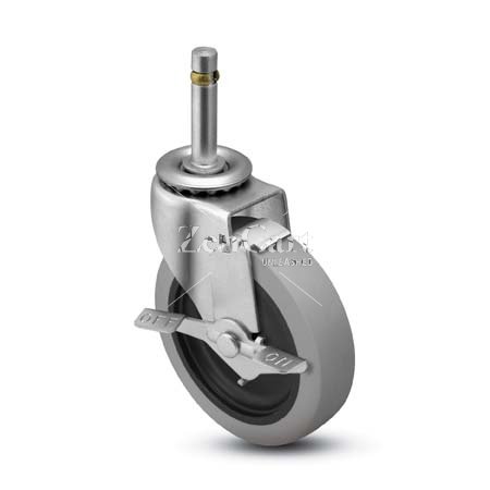 (image for) Caster; Swivel; 4" x 15/16"; PolyU on PolyO (Gray); Grip Ring (7/16x1-7/16 w/ brass band); Zinc; Plain bore; 150#; Tread brake (Item #66790)