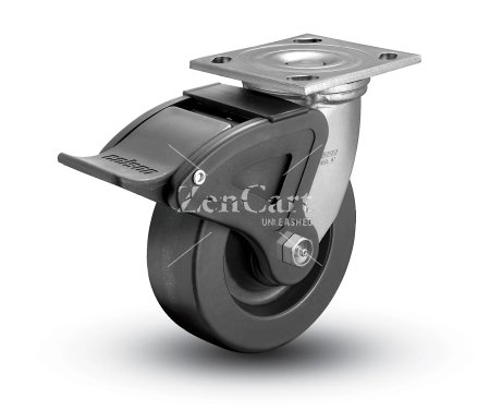 (image for) Caster; Swivel; 6" x 2"; Phenolic; Plate; 4-1/2"x6-1/4"; holes: 2-7/16"x4-15/16" (slots to 3-3/8"x5-1/4"); 1/2" bolt; Zinc; Roller Brng; 1200#; Total Lock (Item #67876)