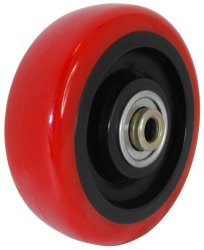 Caster; Swivel; 5" x 1-1/4"; PolyU on PolyO (Red); Grip Ring (7/16" x 1-3/8"); Zinc; Ball Brng; 300#; Brake (Item #64353)