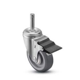 (image for) Caster; Swivel; 4" x 1-1/4"; PolyU on PolyO (Gray); Grip Ring (7/16" x 1-1/4"); Zinc; Precision Ball Brng; 300#; Dust Cover (Mtl); Bearing Cover; Pedal brake (Item #65465)