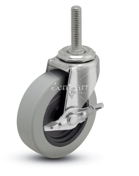 (image for) Caster; Swivel; 3" x 13/16"; PolyU on PolyO (Gray); Threaded Stem (3/8"-16TPI x 1-1/2"); Zinc; Plain bore; 120#; Brake (Item #63382)